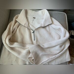 Free People Cream Ribbed Knit Sweater